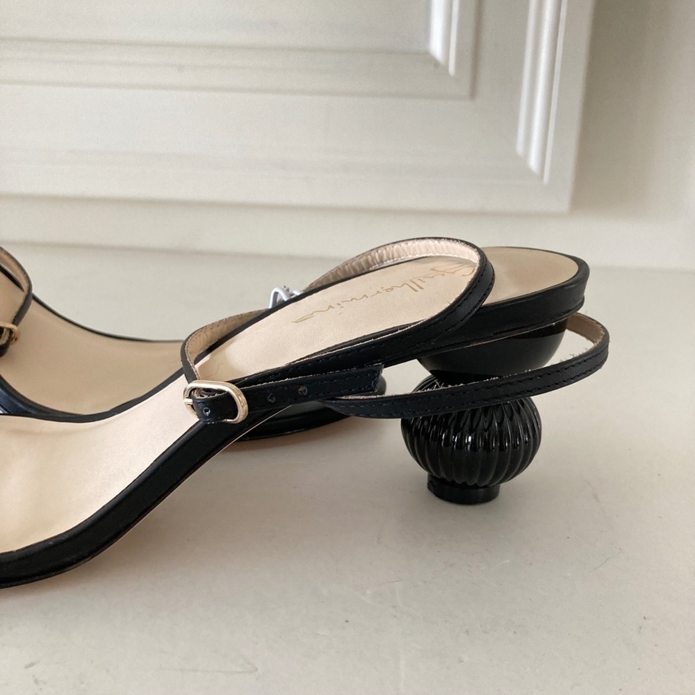 NWOT Guilhermina Anthropologie Sculptural Black Leather Heeled Sandals 9/40 - Picture 4 of 9